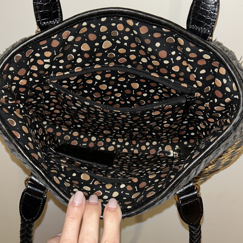 ✨ BRIGHTON ✨ Vintage Raffia Weave Straw Leather Trim Black/Brown Bucket Bag - Picture 12 of 16